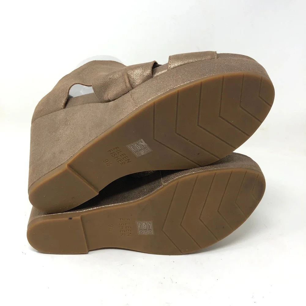 Eileen Fisher Womens 9.5 Bella Wedge Sandals‎ Bronze Leather Shimmer Platform